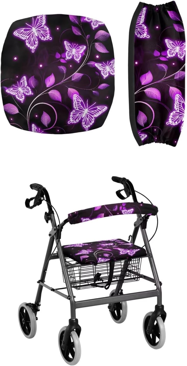 LedBack Purple Butterfly Rollator Walker Seat Cover Walker Accessories Walkers for Seniors Accessories Protective Cover, Easy to Install - Image 1